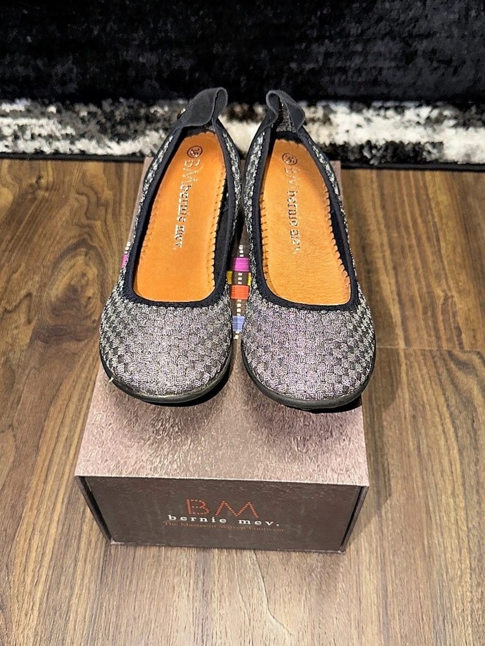 Bernie Mev Hazel Woven Flats Gray & Black